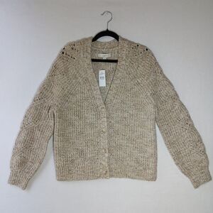 NWT Loft Women Ivory Tan Knit Long Sleeve Button Front Cardigan Sweater L #558